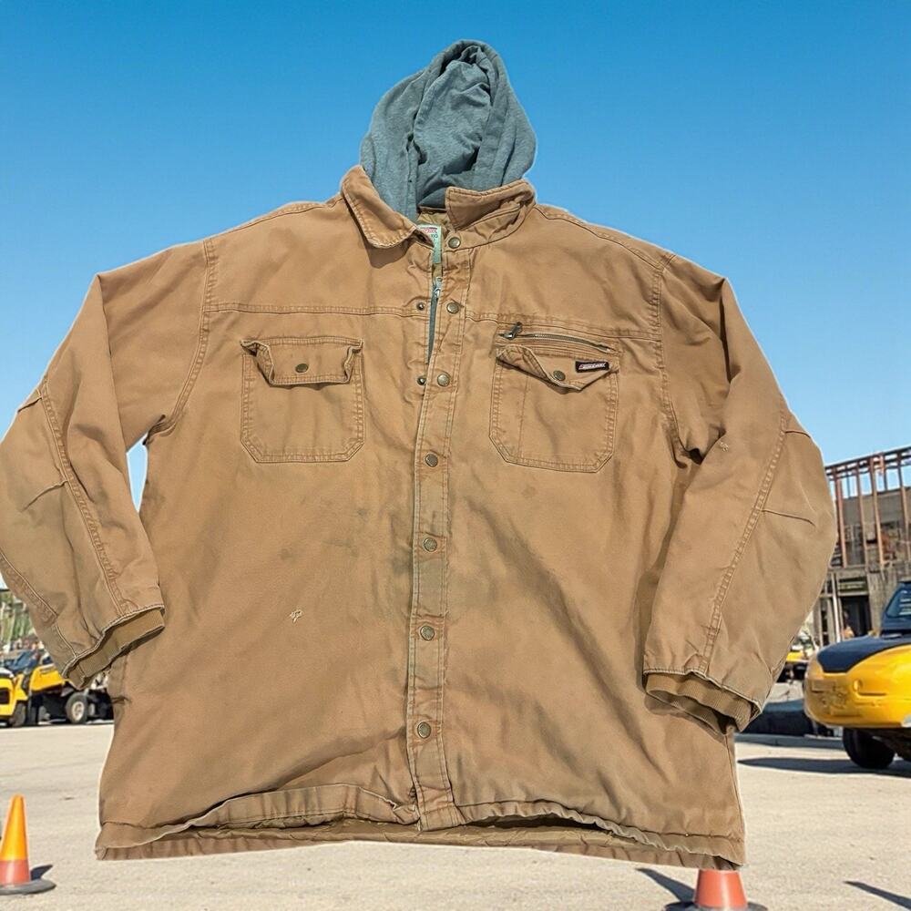 Dickies Jacket Mens XXL Hoodie Full Zip Canvas Tan Brown Workwear Quilted Lined